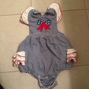 Striped Baby Romper with Bow and Stars